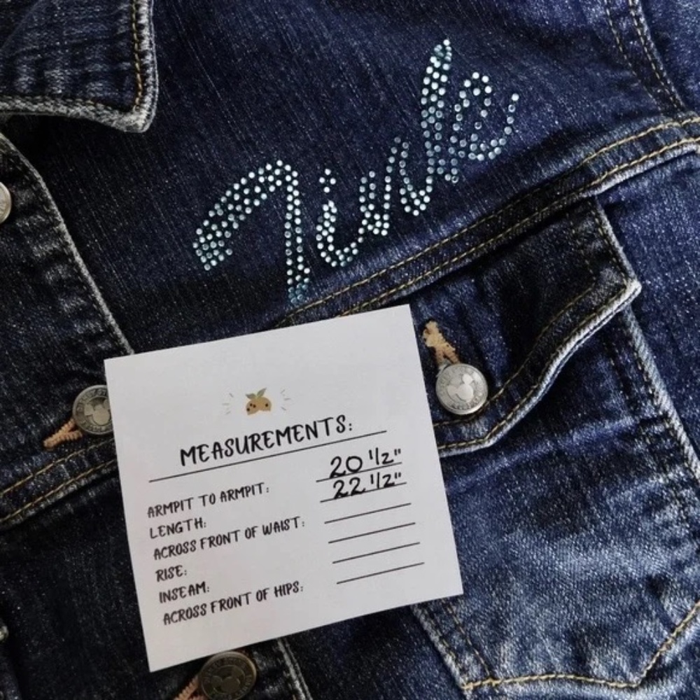 Vintage DISNEY STORE Jean Denim Tinkerbell Tink Jean Jacket Rhinestone Large - Picture 13 of 13